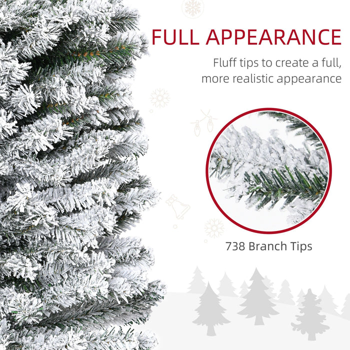 7.5FT Snow Flocked Pencil Artificial Christmas Tree — 738 Tips, Unlit, Slim Space - Saving, Metal Base - Monsta Online