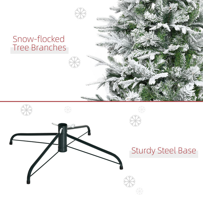 9FT Flocked Artificial Christmas Tree — 1159 Snow Pine Tips, Unlit, Auto - Open, Realistic, Metal Base - Monsta Online