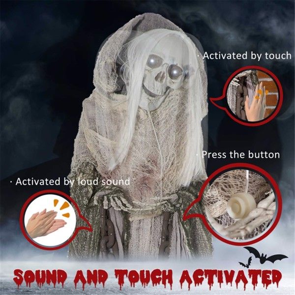 6.2ft Animatronic Halloween Ghost – Motion and Sound Activated with Light - Up Eyes, Turning Movement and Creepy Sounds - Monsta Online
