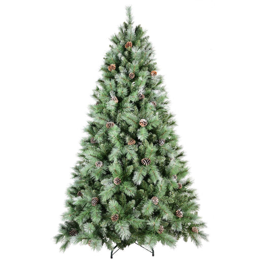6FT Unlit Snow Frosted Artificial Christmas Tree — 988 Tips, Pinecones, Hinged Metal Stand - Monsta Online