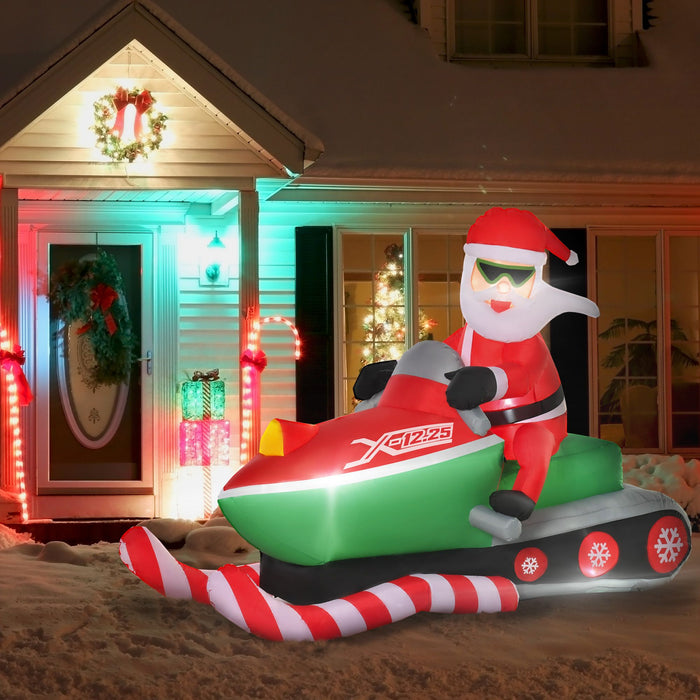 7FT Prelit Inflatable Santa Claus Driving Snowmobile with LED Lights - Outdoor Christmas Decoration - Monsta Online