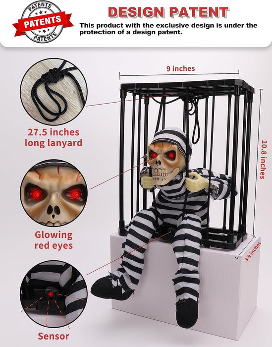 Halloween Animated Screaming Skull Cage Ghost – Motion Sensor Hanging Decoration - Monsta Online