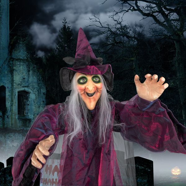 5.9ft Sound - Activated Hanging Witch with Light - Up Eyes and Creepy Voice - Monsta Online