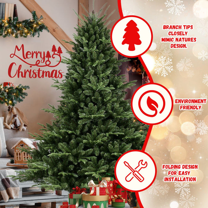 7.5FT Artificial Christmas Tree — Full, 2441 Tips, PE+PVC, Wide Base, Hinged, Metal Stand - Monsta Online