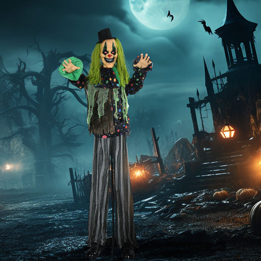 6.1ft Life - Size Animated Circus Clown – Sound Touch Activated with Glowing Eyes and Creepy Laughter - Monsta Online