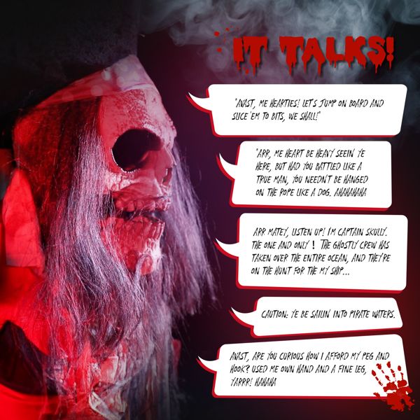 6.3ft Animatronic Halloween Pirate – Motion and Sound Activated with Shaking Head and Creepy Talking - Monsta Online