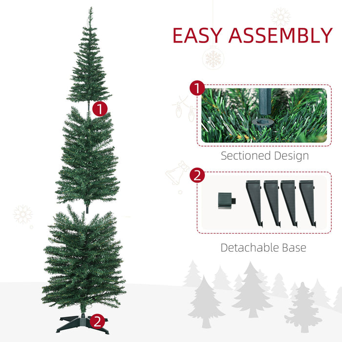 7FT Noble Fir Pencil Pre - Lit Artificial Christmas Tree — 200 Warm White LEDs, 499 Tips, Slim Space - Saving - Monsta Online