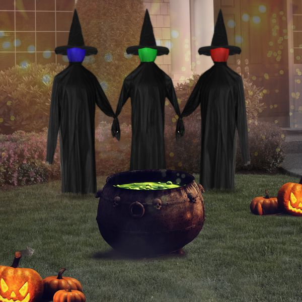 5.2ft Sound Activated Halloween Animatronic Black Witch – with Color - Changing LED Head and Creepy Sounds - Monsta Online