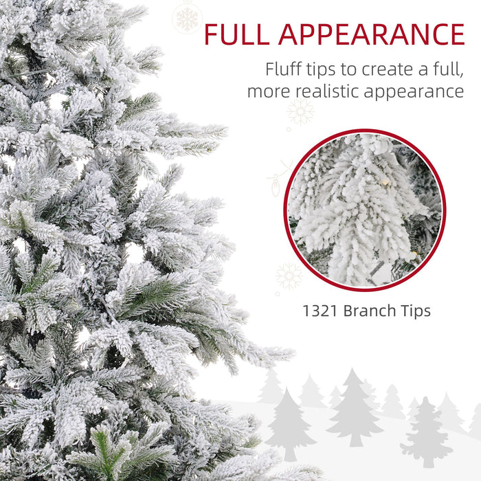 6FT Pre - Lit Snow Flocked Artificial Christmas Tree — 300 LED Lights, 1321 Tips, Auto - Unfold, Metal Base - Monsta Online