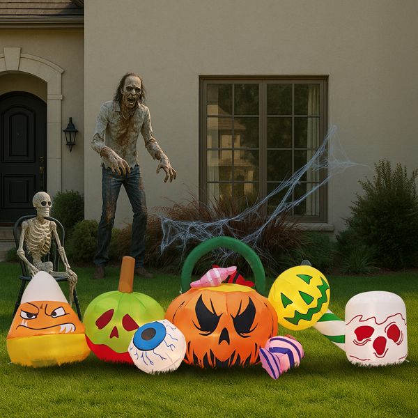 8FT Halloween Inflatable Pumpkins Eyeball Candy with Built - in LED Lights - Monsta Online