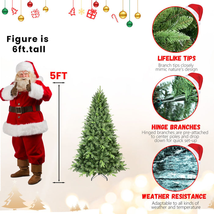 5FT Unlit Artificial Christmas Tree — 937 PE/PVC Tips, Full Realistic, Hinged Metal Stand - Monsta Online