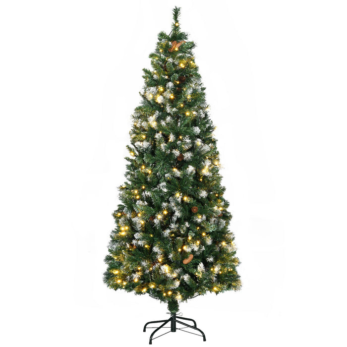 6FT Slim Pre - Lit Artificial Christmas Tree — 250 Warm White LEDs, 703 Tips, Snow - Dipped Branches, Pinecones, Auto - Open - Monsta Online