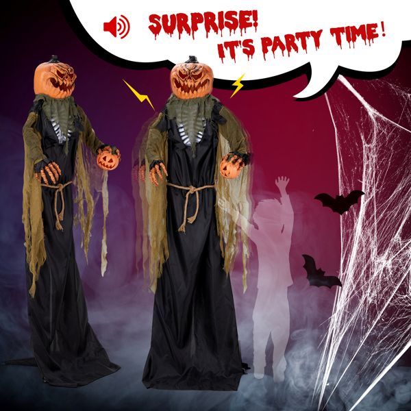7ft Halloween Animatronic Pumpkin Man – Motion and Sound Activated with Shaking Head and Posable Arms - Monsta Online