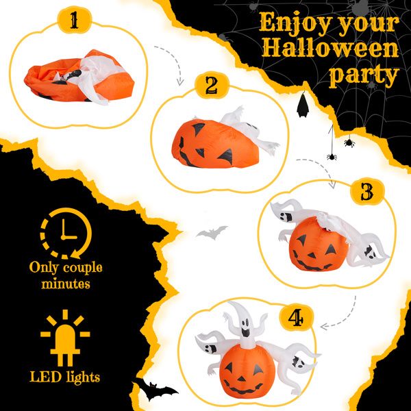 5.9FT Halloween Inflatable Pumpkin Ghost with LED Lights - Monsta Online