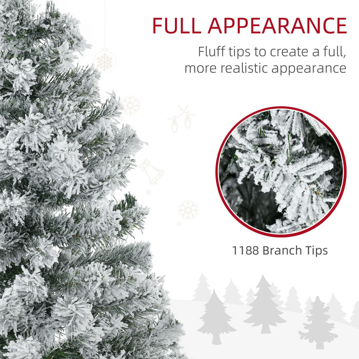 7.5FT Snow Flocked Pre - Lit Artificial Christmas Tree — 500 Warm White LEDs, 1188 Tips, Auto - Open Hinged, Steel Base - Monsta Online
