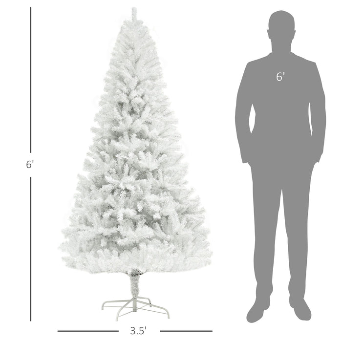 6FT White Artificial Christmas Tree — 1000 Tips, Unlit, Auto - Open Hinged, Wide Full Shape, Steel Base - Monsta Online