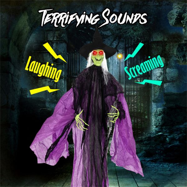 7.2ft Animatronic Halloween Witch – Sound Activated with Glowing Eyes, Eerie Arm Movements and Creepy Sounds - Monsta Online