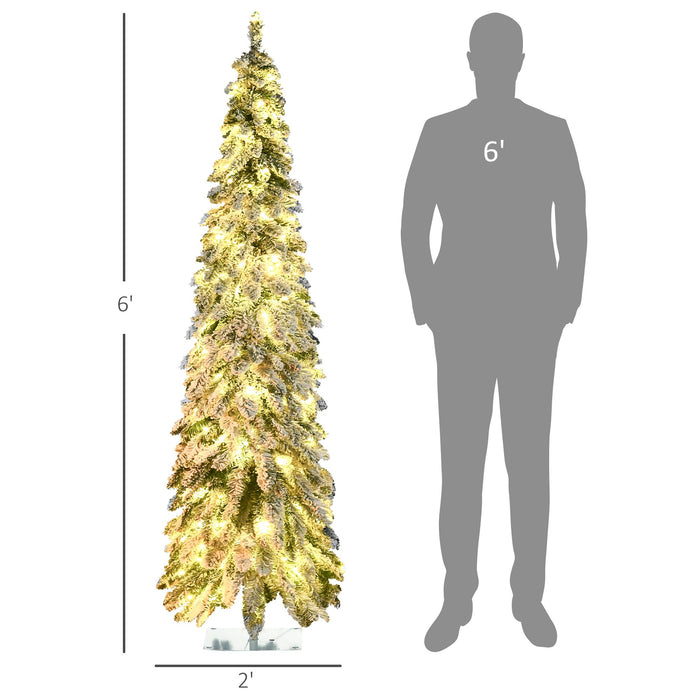 6FT Snow Flocked Slim Pre - Lit Artificial Christmas Tree — 250 Dual - Color LEDs, 7 Modes, 407 Tips, Downswept - Monsta Online