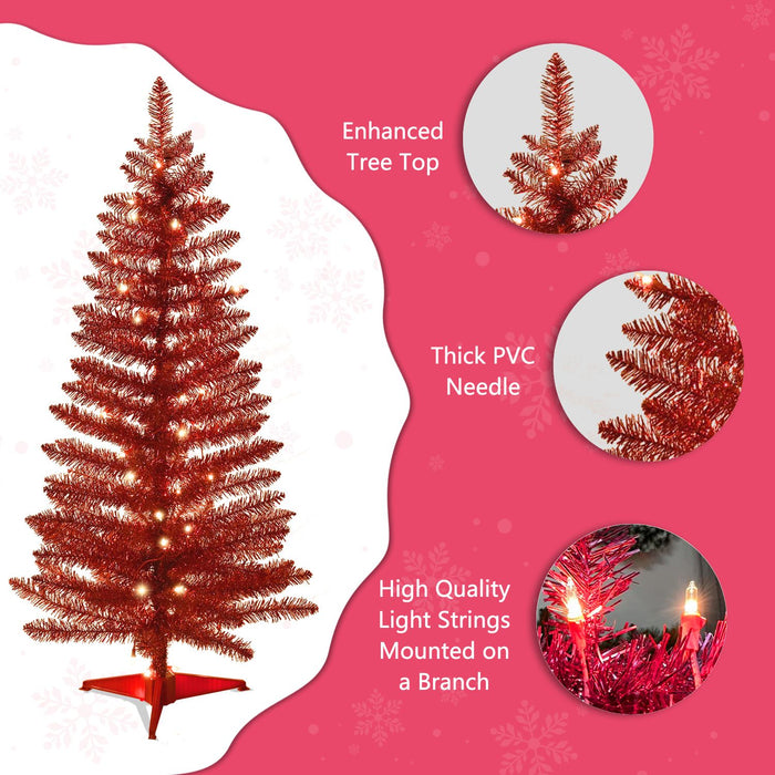 4FT Pre - Lit Red Artificial Christmas Tree — 112 Tips, 50 Lights, Mini Tabletop with Stand - Monsta Online