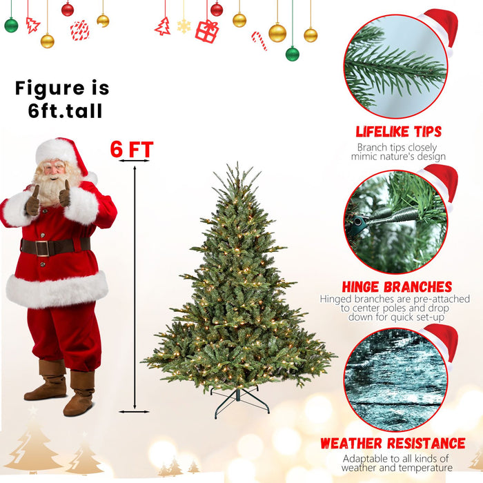 6FT Pre - Lit Artificial Christmas Tree — Mixed PE/PVC, 500 LED Lights, Hinged Metal Stand - Monsta Online