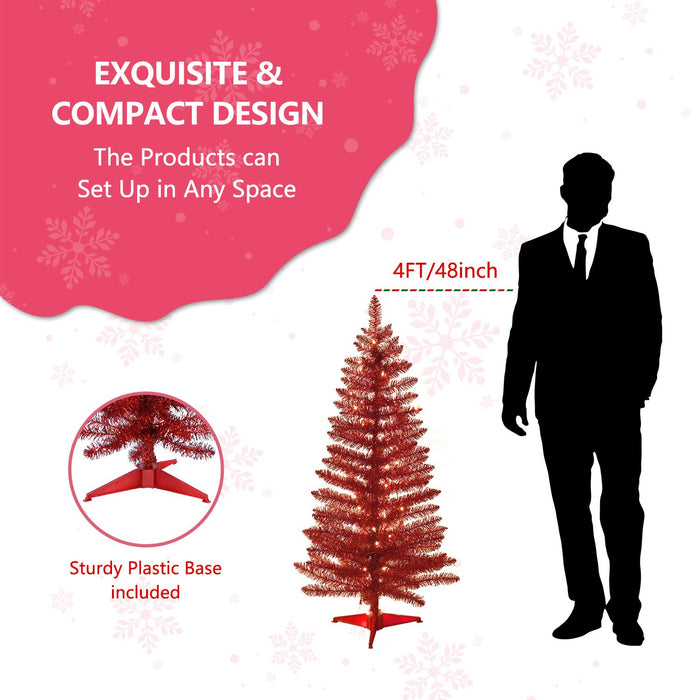 4FT Pre - Lit Red Artificial Christmas Tree — 112 Tips, 50 Lights, Mini Tabletop with Stand - Monsta Online