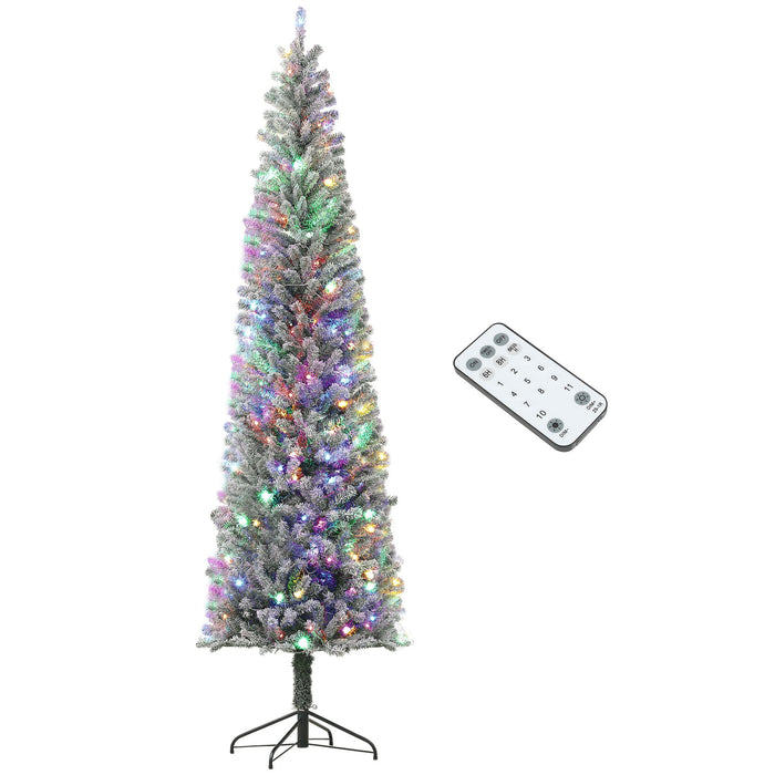 9FT Pre - Lit Flocked Pencil Christmas Tree — 895 Tips, Dual Color 310 LEDs, Remote Control, Metal Stand - Monsta Online