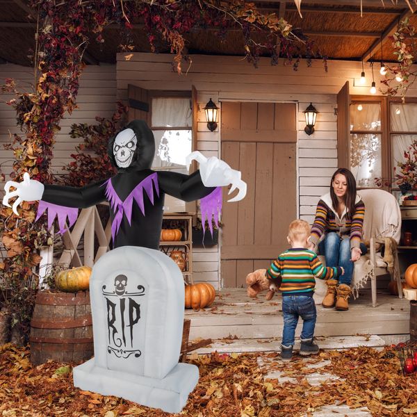 6FT Halloween Inflatable Grim Reaper with Grave and LED Lights - Monsta Online
