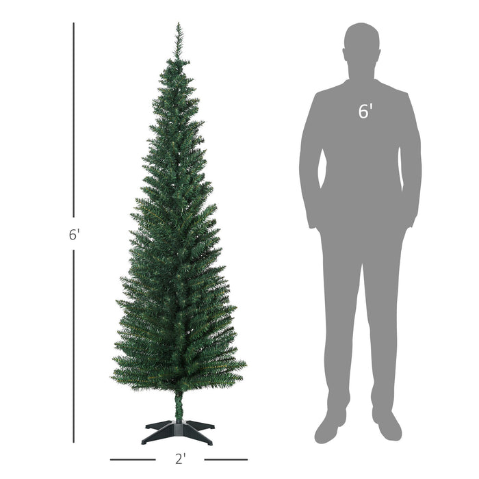 6FT Pencil Artificial Christmas Tree — 390 Tips, Unlit, Slim Hinged, Full Lush Appearance, Plastic Base - Monsta Online