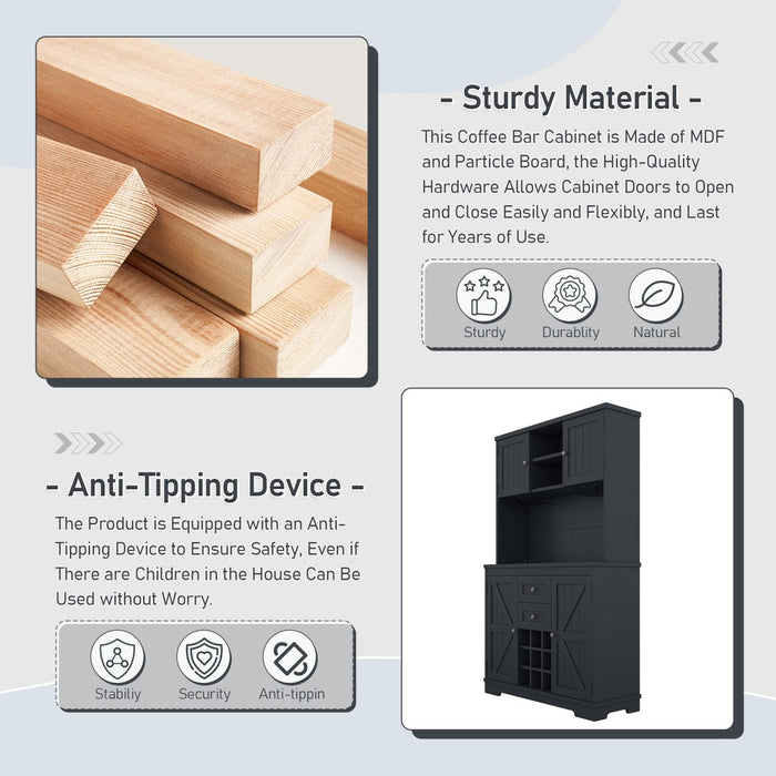 Farmhouse Coffee Bar Cabinet with Wine Storage & Drawers for Kitchen - Monsta Online