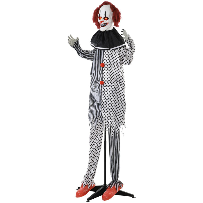 6ft Animatronic Halloween Clown – Sound Activated Red Haired Creepy Standing Prop, Creepy Sounds and Glowing LED Eyes - Monsta Online
