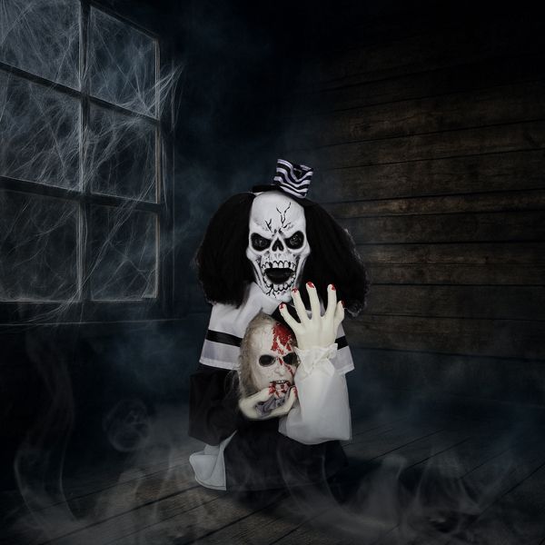 2.4ft Halloween Animatronic Clown – Sound - Activated Jumping with Creepy Sounds and Glowing Eyes - Monsta Online
