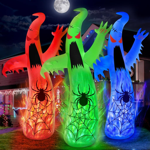 12ft Giant Inflatable Halloween Ghost – Outdoor Blow Up with Flame Rotation LEDs, Spider Web Design and Powerful Fan - Monsta Online