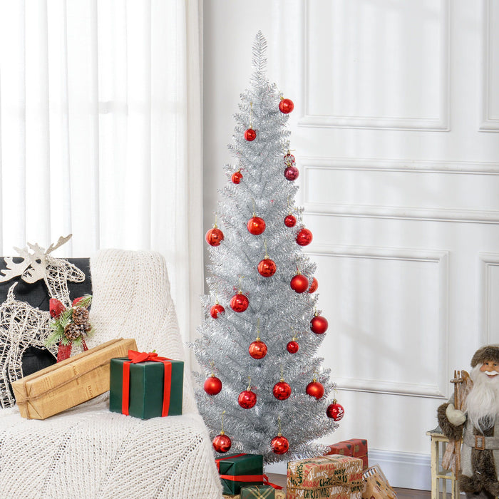5FT Silver Pencil Artificial Christmas Tree — 294 Tips, Unlit, Slim Space - Saving, Plastic Base - Monsta Online