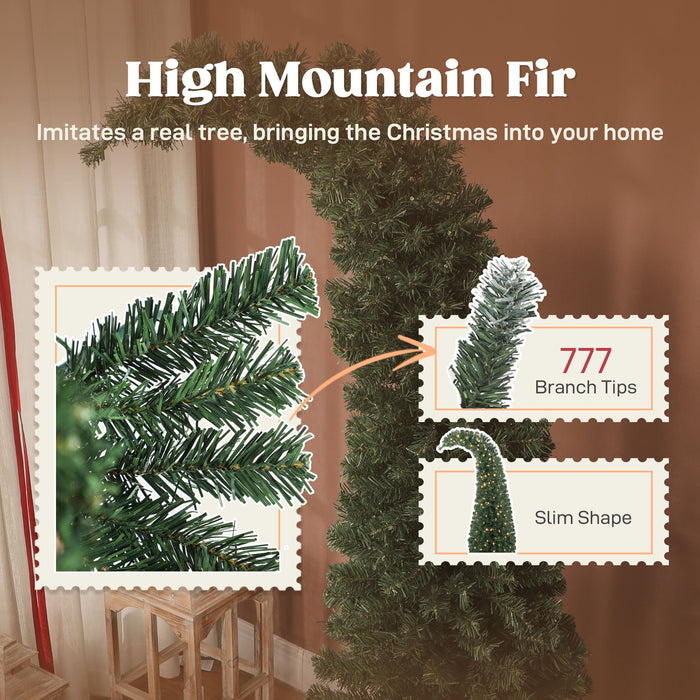 7FT Whimsical Bent Top Pre - Lit Artificial Christmas Tree — 300 Warm White LEDs, 777 Tips, 8 Modes - Monsta Online