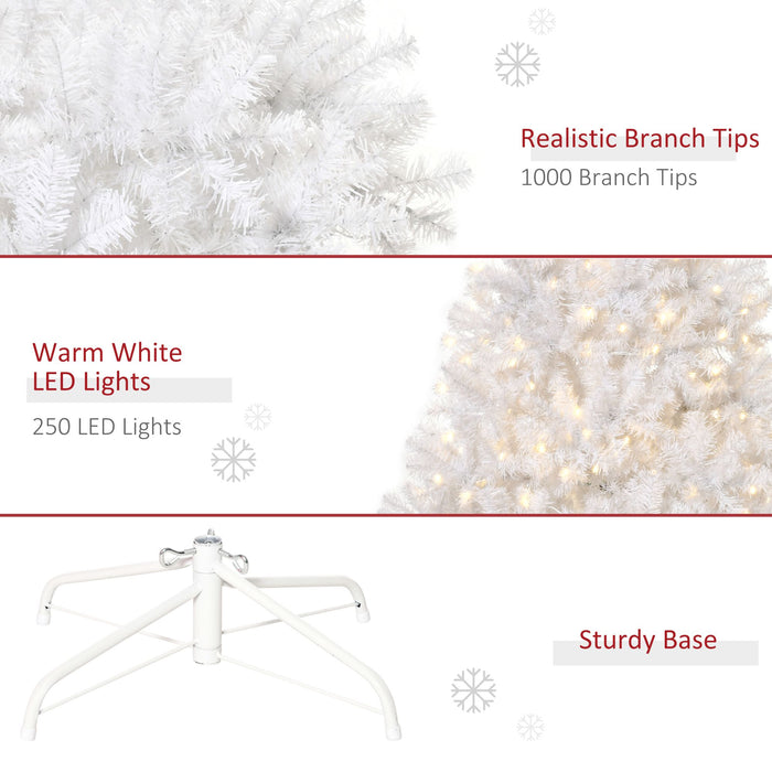 6FT Pre - Lit White Artificial Christmas Tree — 1000 Tips, 250 Warm White LEDs, Metal Stand - Monsta Online