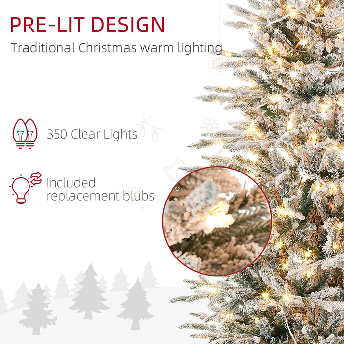 7.5FT Pre - Lit Snow Flocked Artificial Christmas Tree — 350 Warm Lights, 850 Tips, Auto - Open, Steel Base - Monsta Online