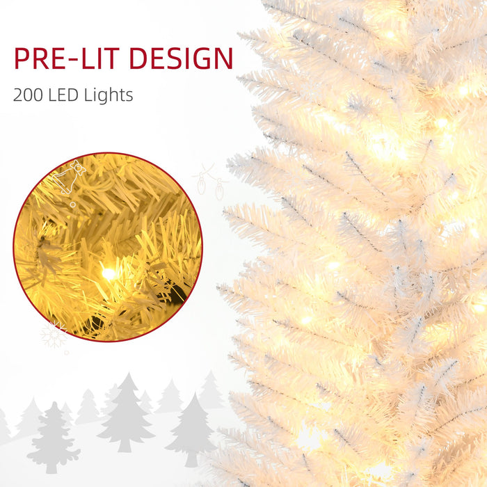 7FT White Pencil Pre - Lit Artificial Christmas Tree — 200 Warm White LEDs, 499 Tips, Slim Space - Saving - Monsta Online