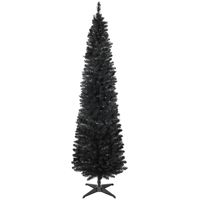 7FT Black Pencil Artificial Christmas Tree — 499 Tips, Unlit, Slim Space - Saving, Plastic Stand - Monsta Online