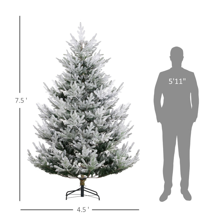 7.5FT Flocked Artificial Christmas Tree — 1218 Nordic Pine Tips, Unlit, Auto - Open, Hinged, Steel Base - Monsta Online