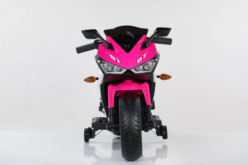12V Electric Ride - On Pink Motorcycle with Throttle and Lighted Training Wheels - Monsta Online