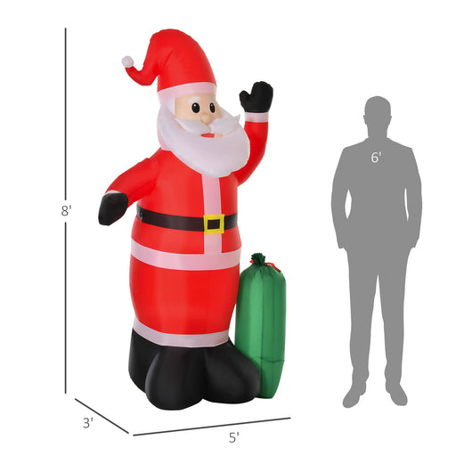 8FT Prelit Inflatable Santa Claus with Toy Bag and LED Lights - Outdoor Christmas Decoration - Monsta Online