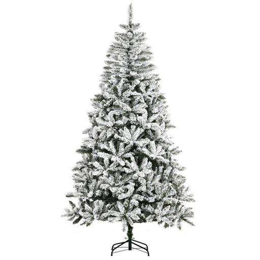7.5FT Snow Flocked Artificial Christmas Tree — 1300 Tips, Unlit, Auto - Open Hinged, Green White, Steel Base - Monsta Online