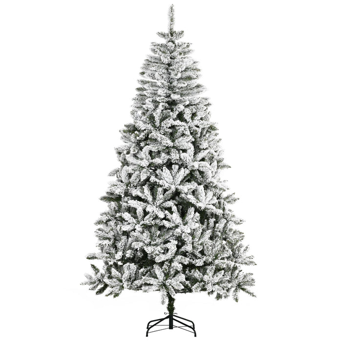 7.5FT Snow Flocked Artificial Christmas Tree — 1300 Tips, Unlit, Auto - Open Hinged, Green White, Steel Base - Monsta Online