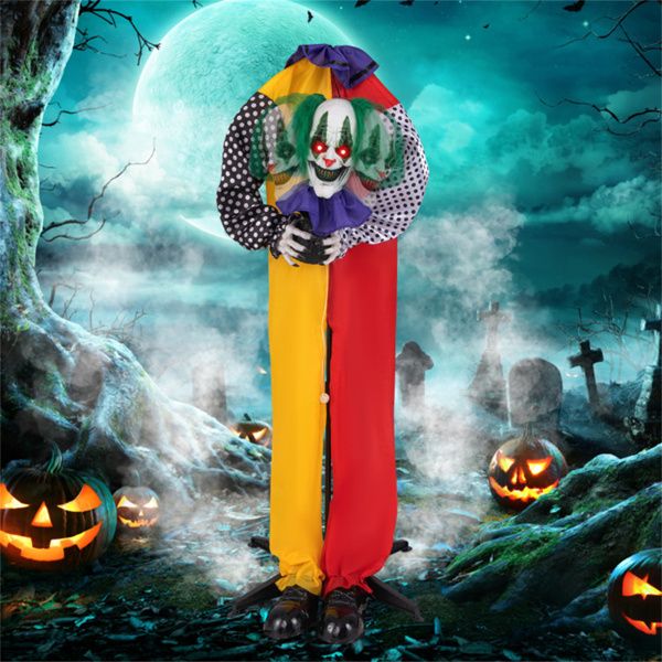 4.5ft Animatronic Halloween Clown – Sound Activated with LED Eyes, Posable Head and Arms, Creepy Phrases - Monsta Online