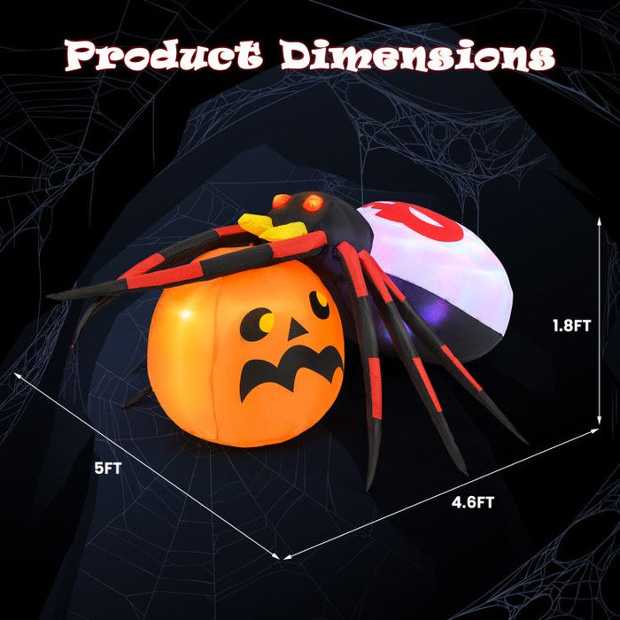 4.9ft Inflatable Halloween Spider with Pumpkin and Rotating LED Lights - Monsta Online