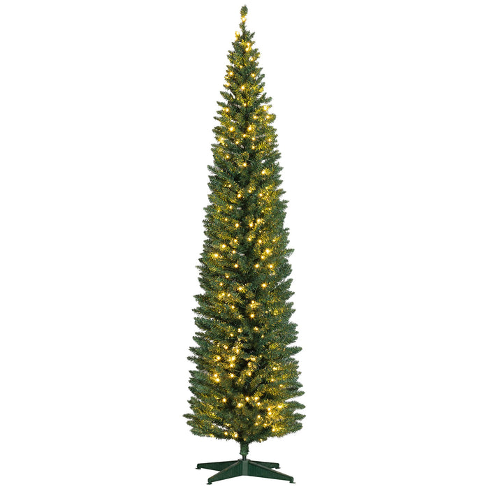 8FT Pencil Pre - Lit Artificial Christmas Tree — 300 Warm White LEDs, 618 Tips, Slim, Green - Monsta Online