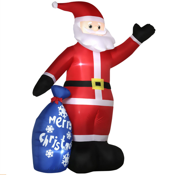 8FT Prelit Inflatable Smiling Santa Claus with Gift Bag and LED Lights - Outdoor Christmas Decoration - Monsta Online