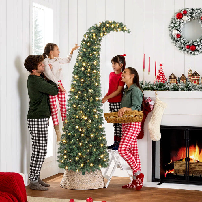 7FT Whimsical Bent Top Pre - Lit Artificial Christmas Tree — 300 Warm White LEDs, 777 Tips, 8 Modes - Monsta Online