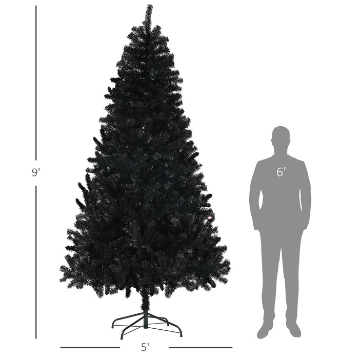 9FT Black Artificial Christmas Tree — 2132 Tips, Auto - Open Hinged, Full Shape, Steel Base - Monsta Online