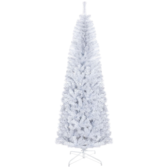 7FT White Pencil Artificial Christmas Tree — 818 Tips, Unlit, Auto - Open, Space - Saving, Steel Base - Monsta Online